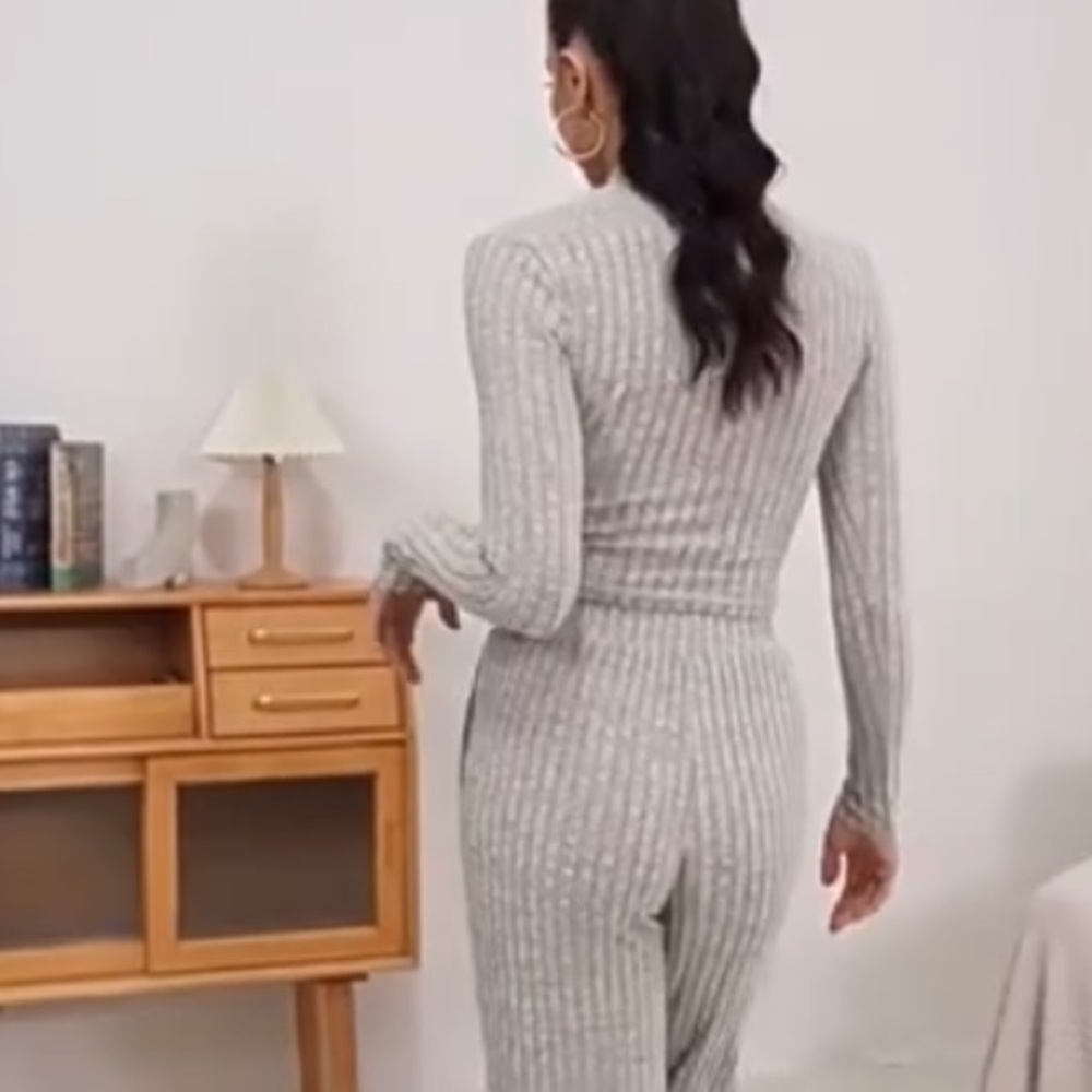 Slay In Gray Solid Knitted Long Sleeve Sweater An… - image 3